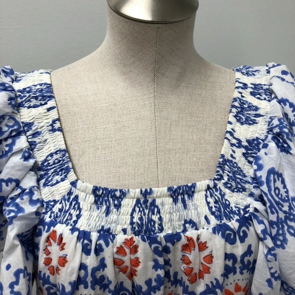 Ro's Garden Midi Tiered Dress Womens Small Blue Artsy Boho Retro Indie Cottage - Picture 2 of 14